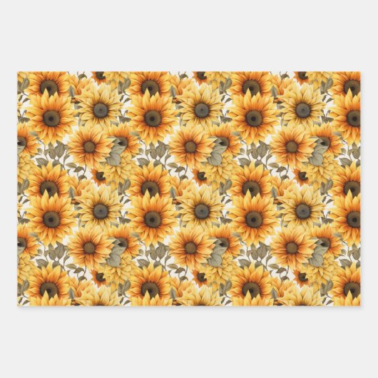 Abgeblendete rustikale Sonnenblumen Wasserfarben-D Geschenkpapier Set (Vorderseite 3)