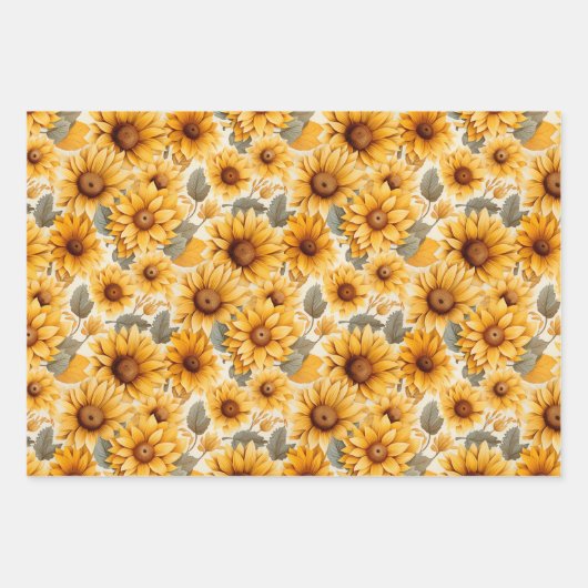 Abgeblendete rustikale Sonnenblumen Wasserfarben-D Geschenkpapier Set (Vorderseite 2)