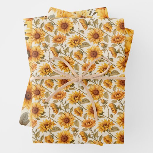 Abgeblendete rustikale Sonnenblumen Wasserfarben-D Geschenkpapier Set (Beispiel)