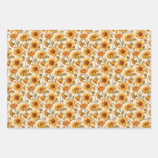 Abgeblendete rustikale Sonnenblumen Wasserfarben-D Geschenkpapier Set (Vorderseite)