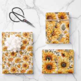 Abgeblendete rustikale Sonnenblumen Wasserfarben-D Geschenkpapier Set