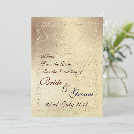 Abgeblendeter Elfenbeineffekt Hochzeit Sichern Sie Einladung (Stehend Vorderseite)