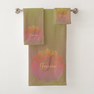 Abgeblendetes Monogramm Mandala Badhandtuch Set