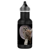 Abgehaltene Eule gegen eine Vollmond-Tasse Edelstahlflasche (Rechts)