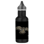 Abgehaltene Eule gegen eine Vollmond-Tasse Edelstahlflasche (Links)