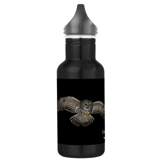 Abgehaltene Eule gegen eine Vollmond-Tasse Edelstahlflasche (Links)