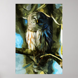 Abgehaltene Eule im Baum-abstrakten Poster
