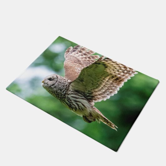 Abgehaltene Eule im Flug Fußmatte (Schrägansicht)