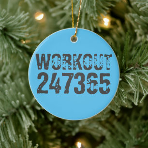Abgelaufener und kratzter Text Workout 247365 Blau Keramik Ornament