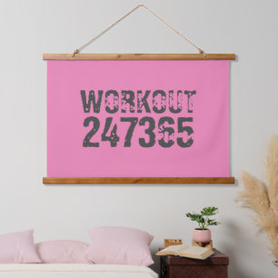 Abgelaufener und kratzter Text Workout 247365 rosa Wandteppich Mit Holzrahmen