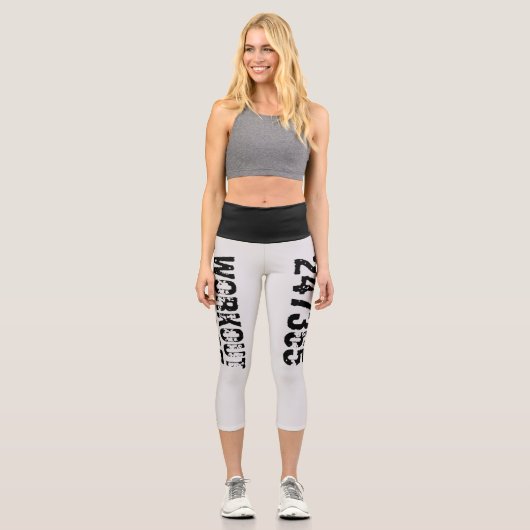Abgelaufener und kratzter Text Workout 247365 schw Capri Leggings (Vorderseite)