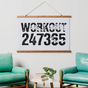 Abgelaufener und kratzter Text Workout 247365 schw Wandteppich Mit Holzrahmen