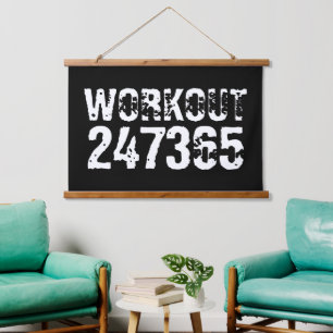 Abgelaufener und kratzter Text Workout 247365 weiß Wandteppich Mit Holzrahmen