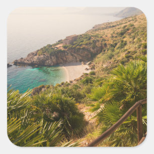 Abgelegener Strand in Lo Zingaro, Sizilien Quadratischer Aufkleber