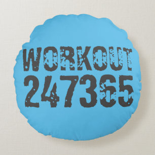 Abgenutzt und zerkratzt Text Workout 247365 blau Rundes Kissen