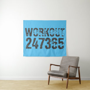 Abgenutzt und zerkratzt Text Workout 247365 blau Wandteppich