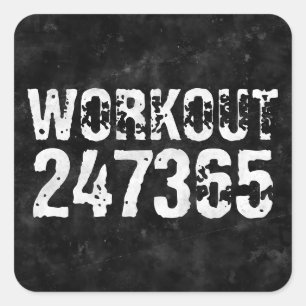 Abgenutzt und zerkratzt Text Workout 247365 vintag Quadratischer Aufkleber