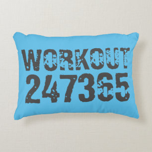 Abgenutzt und zerkratzter Text Workout 247365 blau Dekokissen