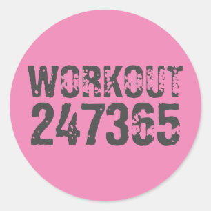 Abgenutzt und zerkratzter Text Workout 247365 pink Runder Aufkleber