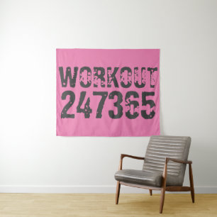Abgenutzt und zerkratzter Text Workout 247365 pink Wandteppich