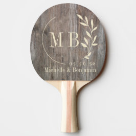Abgenutzte Planken Blatt Hochzeitsmonogramm Tischtennis Schläger