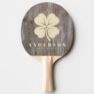 Abgenutzte Planken Vier-Blatt-Kleeblatt mit Namen Tischtennis Schläger