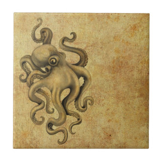 Abgenutzte Vintage Kraken-Illustration Fliese