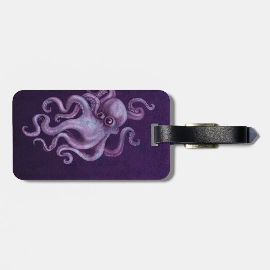 Abgenutzte Vintage Kraken-Illustration - lila Gepäckanhänger (Rückseite horizontal)