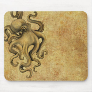 Abgenutzte Vintage Kraken-Illustration Mousepad