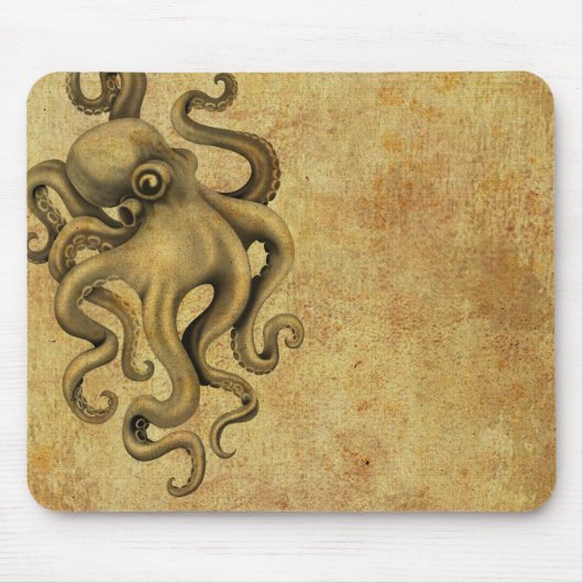 Abgenutzte Vintage Kraken-Illustration Mousepad (Vorne)