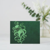 Abgenutzte Vintage Octopus-Illustration - grün Postkarte (Stehend Vorderseite)