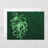 Abgenutzte Vintage Octopus-Illustration - grün Postkarte (Vorne/Hinten)