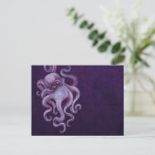 Abgenutzte Vintage Octopus-Illustration - Lila Postkarte (Stehend Vorderseite)
