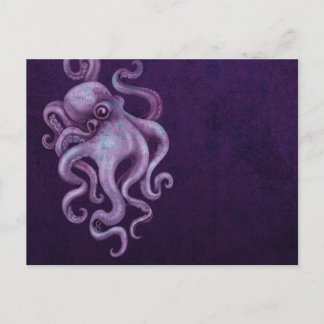 Abgenutzte Vintage Octopus-Illustration - Lila Postkarte