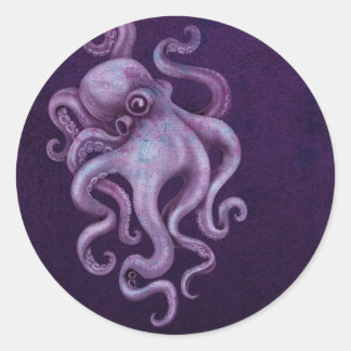 Abgenutzte Vintage Octopus-Illustration - Lila Runder Aufkleber