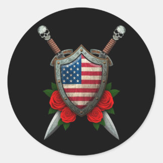 Abgenutzter amerikanischer Flaggenschild und Schwe Runder Aufkleber