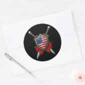 Abgenutzter amerikanischer Flaggenschild und Schwe Runder Aufkleber (Umschlag)