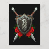 Abgenutzter chinesischer Drachenschild und Schwert Postkarte (Vorderseite)