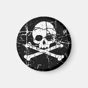 Abgenutzter, rissiger Totenkopf- und Kreuzknochen- Magnet