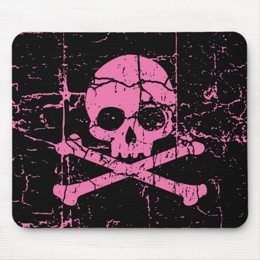 Abgenutzter Rosa Schädel und Kreuze Mousepad (Vorne)