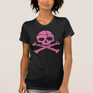 Abgenutzter rosa Totenkopf mit gekreuzter Knochen T-Shirt