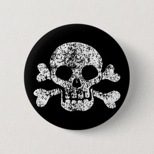 Abgenutzter Totenkopf und Kreuzknochen Button