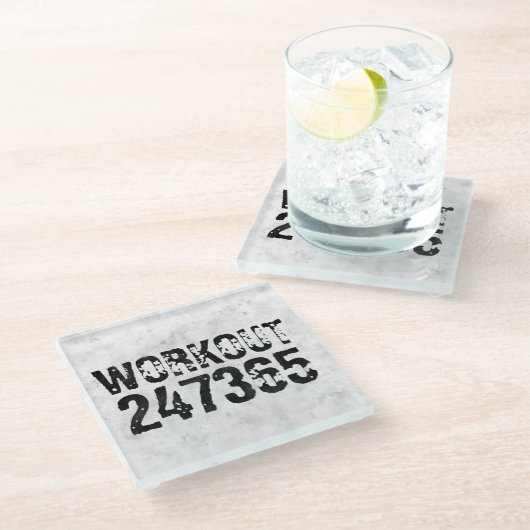 Abgenutzter und kratzter Text Workout 247365 rusti Glasuntersetzer (Schrägansicht)