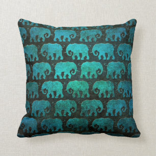 Abgenutztes Elefant-Silhouette-Muster, blau Kissen