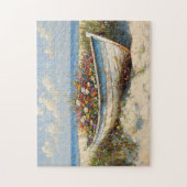 Abgenutztes Holzboot mit Wildblumen Puzzle (Vertikal)