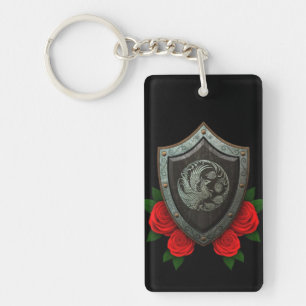 Abgenutztes KreisPhoenx Schild mit Roten Rosen Schlüsselanhänger