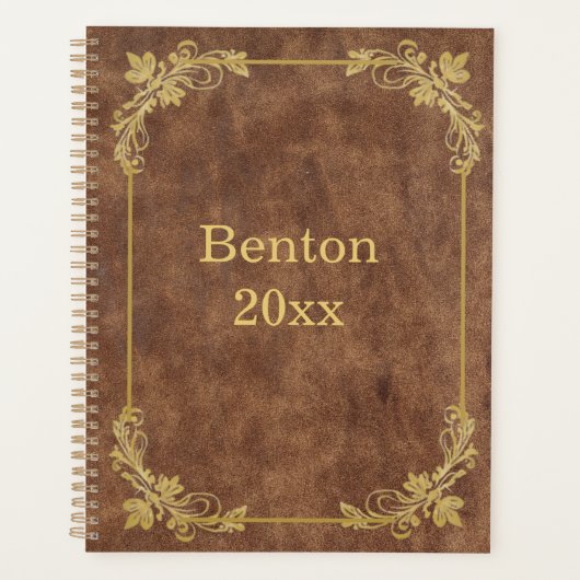 Abgenutztes Leder mit Goldrahmen Planer (Vorderseite)
