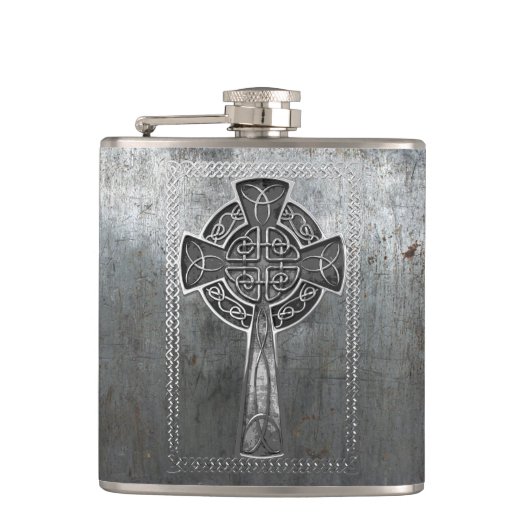 Abgenutztes Metallkreuz Flachmann (Vorderseite)