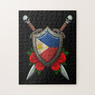 Abgenutztes philippinisches Flaggen-Schild und Puzzle
