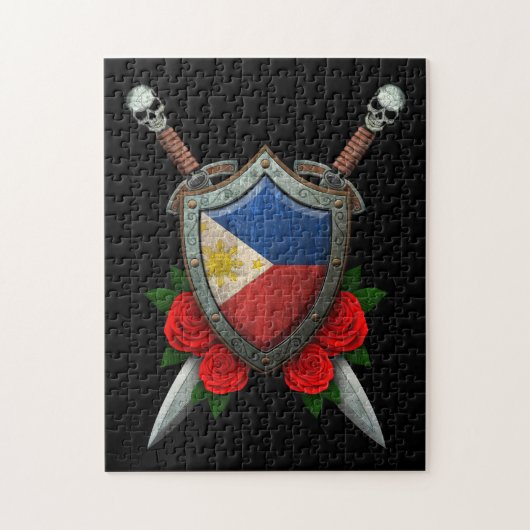 Abgenutztes philippinisches Flaggen-Schild und Puzzle (Vertikal)